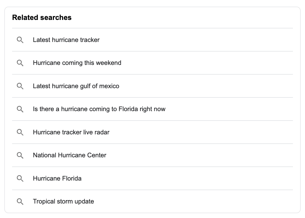 Example with q: latest hurricane