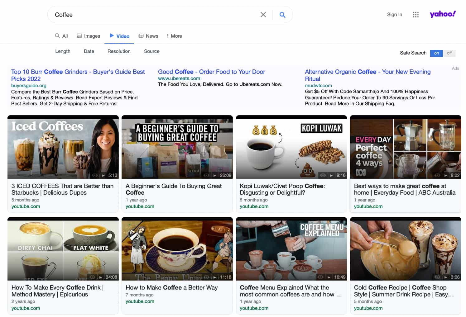 Example results for coffee