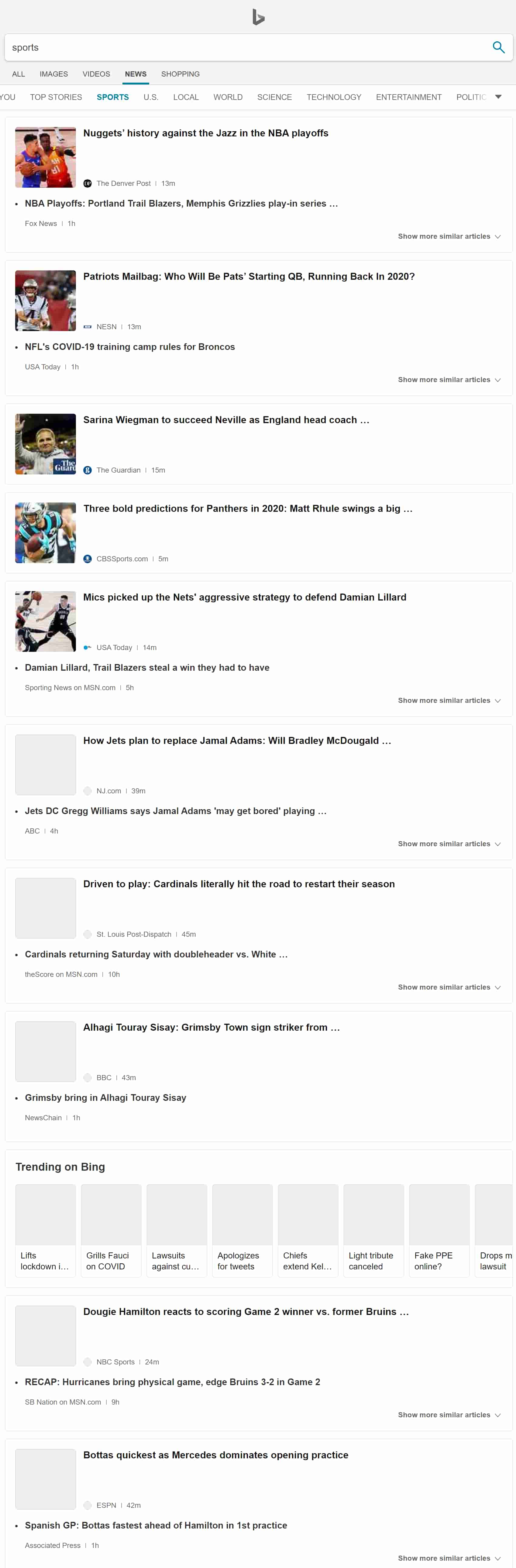 Example results for q: Sports (mobile)